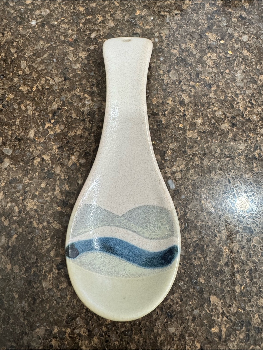 Vintage Studio Pottery Ceramic Spoon Rest Blue Grey MCM Style